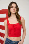 Scoop Neck Ruched Front Tie Detail Top