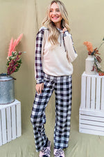 Drawstring Hooded Top and Plaid Pants Lounge Set