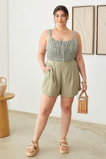 Plus Size Half Elastic Waist Shorts with Pockets