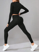 Mock Neck Long Sleeve Top and Leggings Active Set