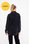 Curvy Waffle Knit Mineral-Washed Button Down Jacket