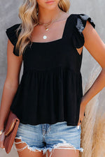 Ruffled Square Neck Cap Sleeve Blouse