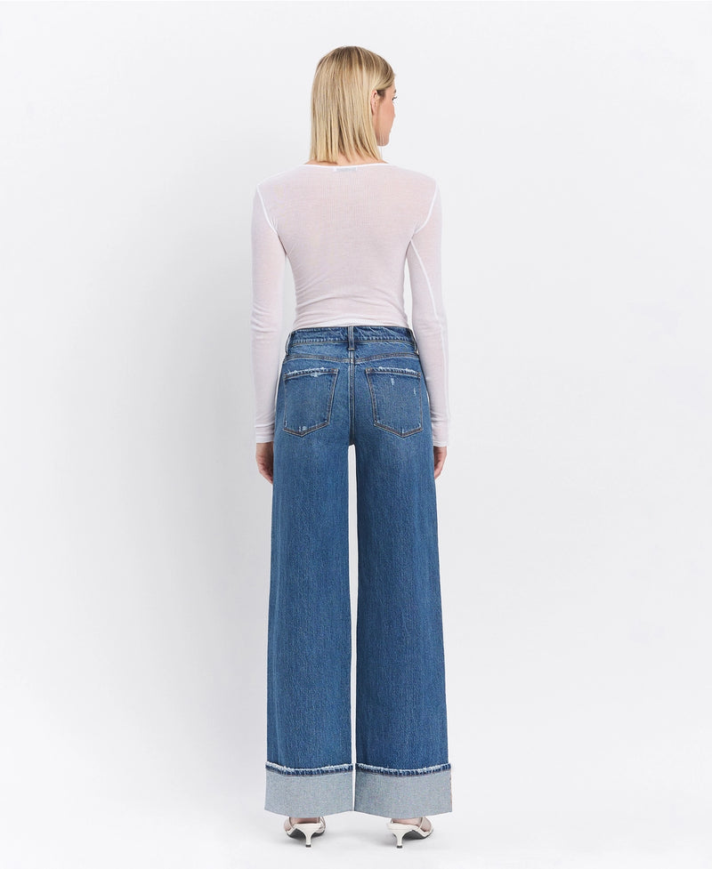 Vervet by Flying Monkey High Rise Cuffed Panel Baggy Wide Jeans