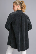 Raw Hem Button Down Denim Jacket with Chest Pockets