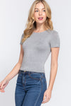 Short Sleeve Crew Neck Double Layer Knit Top