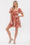 Floral Pleated Puff Sleeve Mini Dress