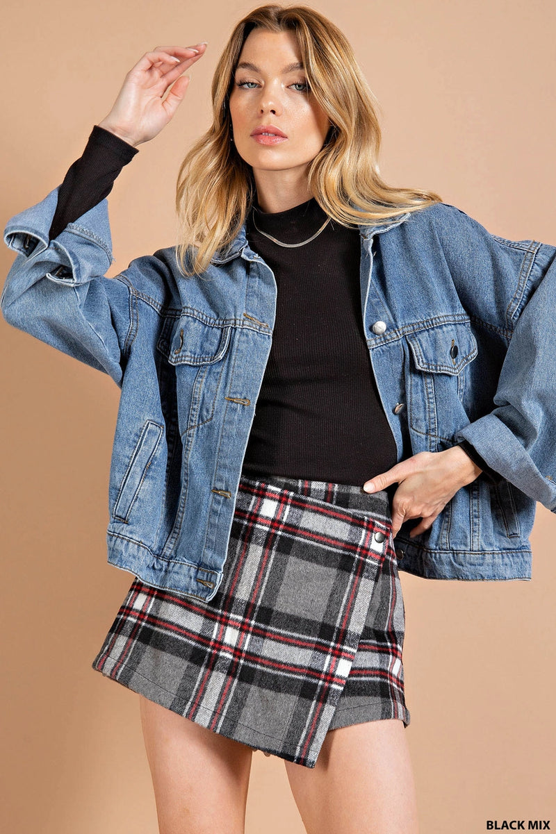 Plaid Wrap Front Mini Skort