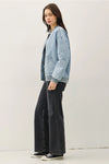 Denim Feel Bomber Jacket w/ Pockets