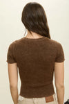 Washed Ribbed Short Sleeve Cropped Knit Tee