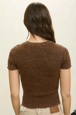 Washed Ribbed Short Sleeve Cropped Knit Tee
