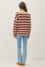 Striped Crochet Knit Long Sleeves Sweater