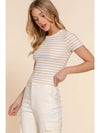 Short Sleeve Crew Neck Stripe Cotton Rib Top