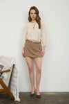 Front Tie Pleated Front 3/4 Sleeve Top