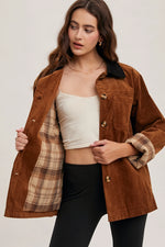 Corduroy Button Down Barn Coat Inner Plaid