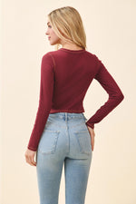 Long Sleeve Crew Neck with Scalloped Edge