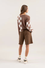 Colorblock Checkered Long Sleeve Knit Sweater