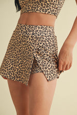 Leopard Print Side Slit A-Line Skort