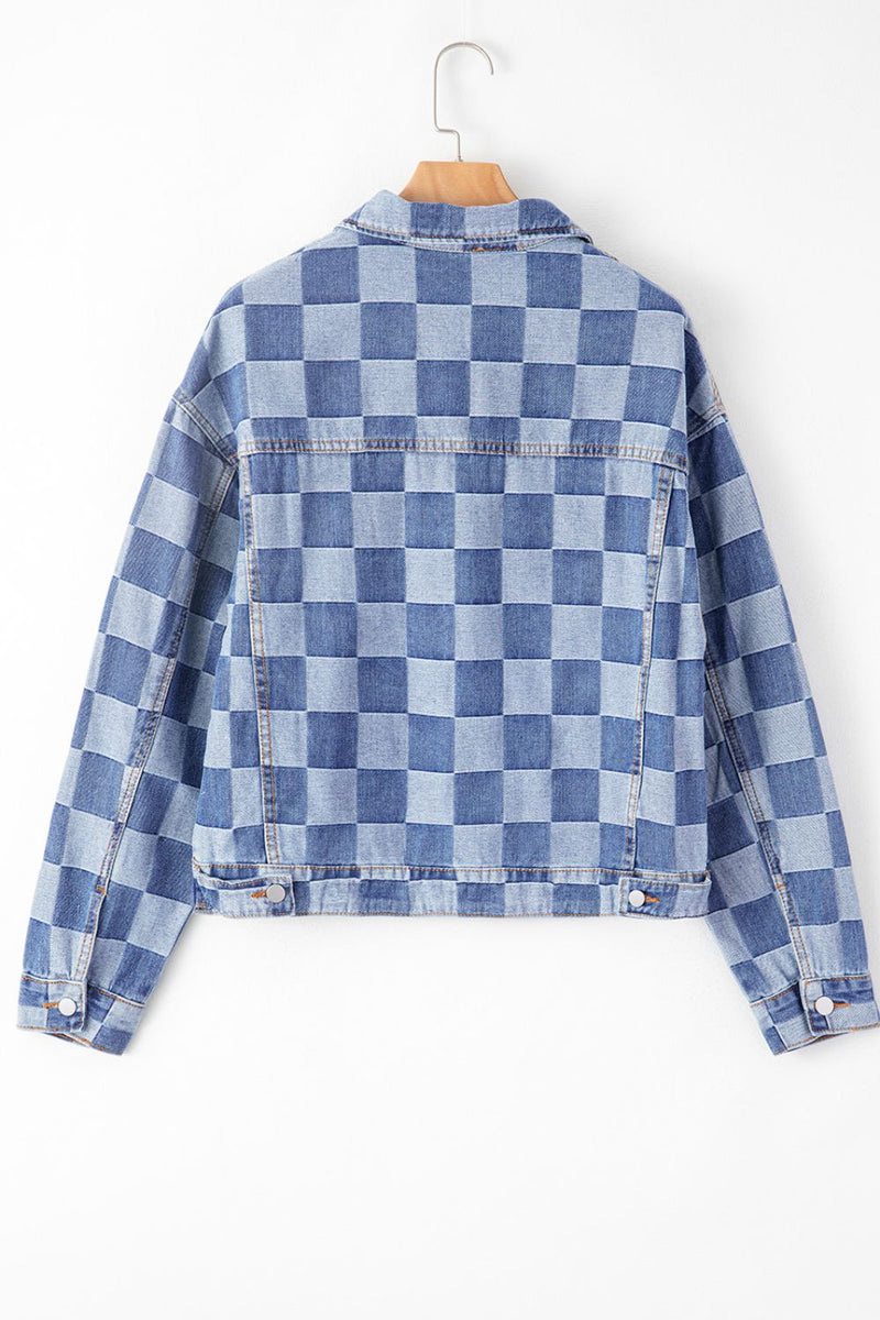 Checkered Button Up Denim Jacket