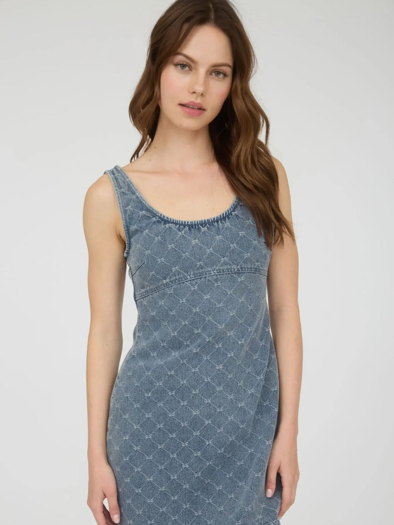 Bow Pattern Sleeveless Denim Mini Dress