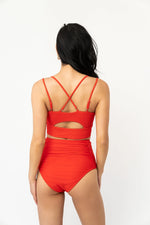Poppy Red High Waisted Ruched Swim Bottoms
