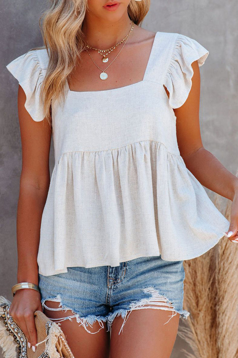 Ruffled Square Neck Cap Sleeve Blouse