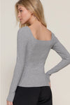 Long Sleeve Square Neck Double Layer Ribbed Knit Top