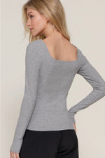 Long Sleeve Square Neck Double Layer Ribbed Knit Top