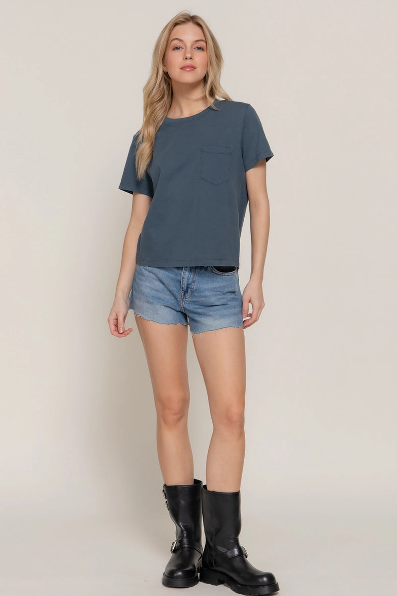 Short Sleeve Garment Dye Knit Top