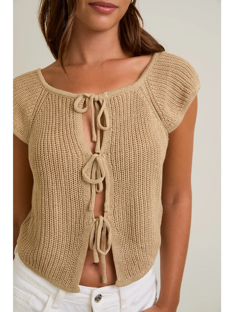 Front Tie Sleeveless Sweater Cardigan