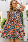 Full Size Floral Ruffled Cap Sleeve Mini Dress