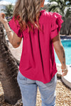 Ruffled Ruched Cap Sleeve Blouse