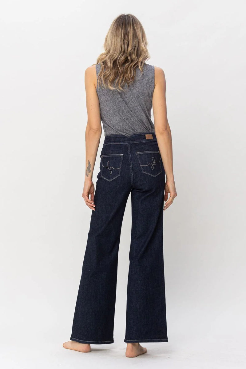 Judy Blue High Waist Rinse Wash Geometric Embroidery Wide Leg Jean
