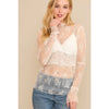 Mesh Lace High Neck Design Long Sleeve Fitted Top