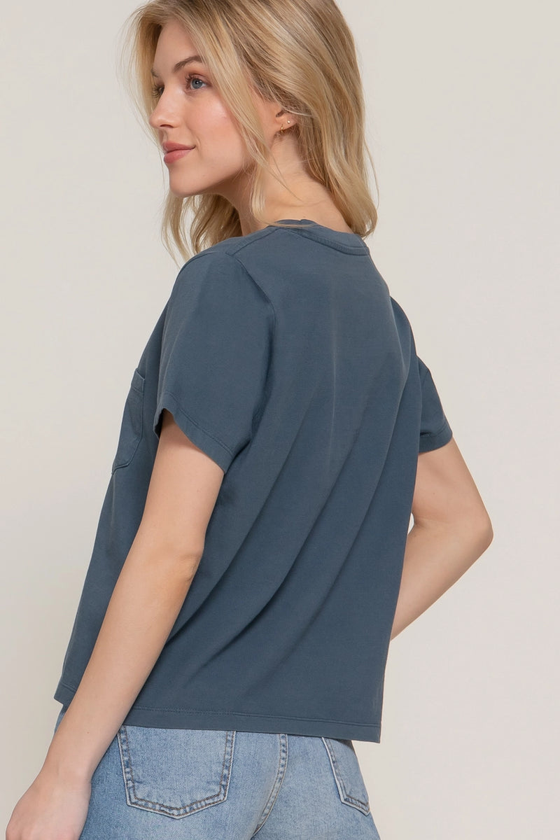 Short Sleeve Garment Dye Knit Top