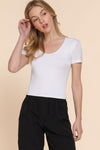 Short Sleeve Scoop Neck Double Layer Knit Top