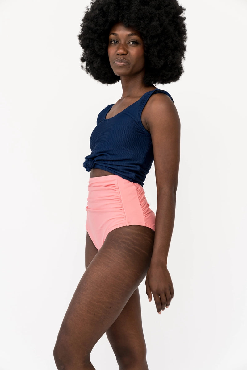 Seaside Pink High Waisted Ruched Swim Bottoms