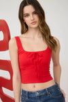 Scoop Neck Ruched Front Tie Detail Top