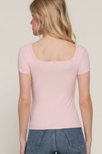 Short Sleeve Square Neck Double Layer Rib Knit Top