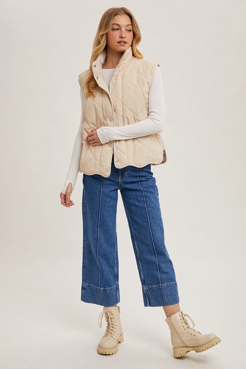 Button Down Quilted Puffer Vest with Pockets