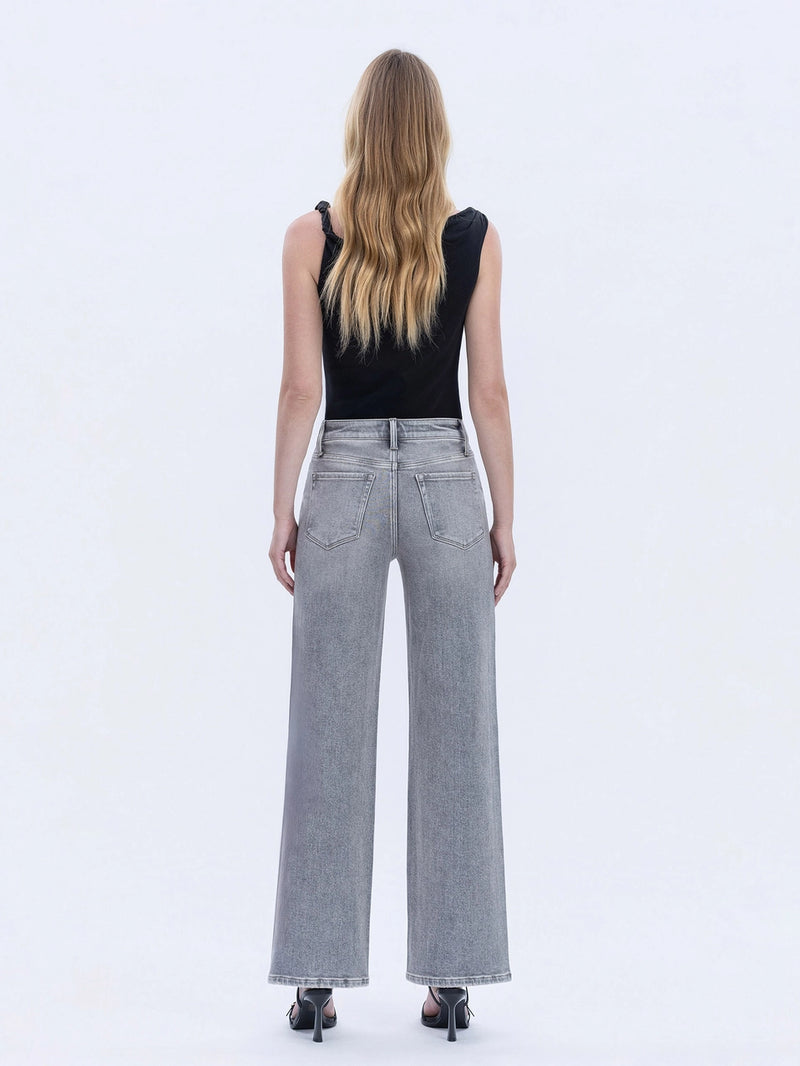 Vervet by Flying Monkey High Rise Full Length Grey Wide Leg Jeans