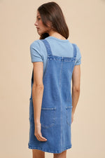 Wide Strap Denim Overall Dress with Pockets