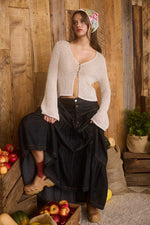 Bell Sleeve Front Button Crochet Knit Cardigan