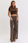 Cello Brown Washed High Rise Wide Leg Jeans