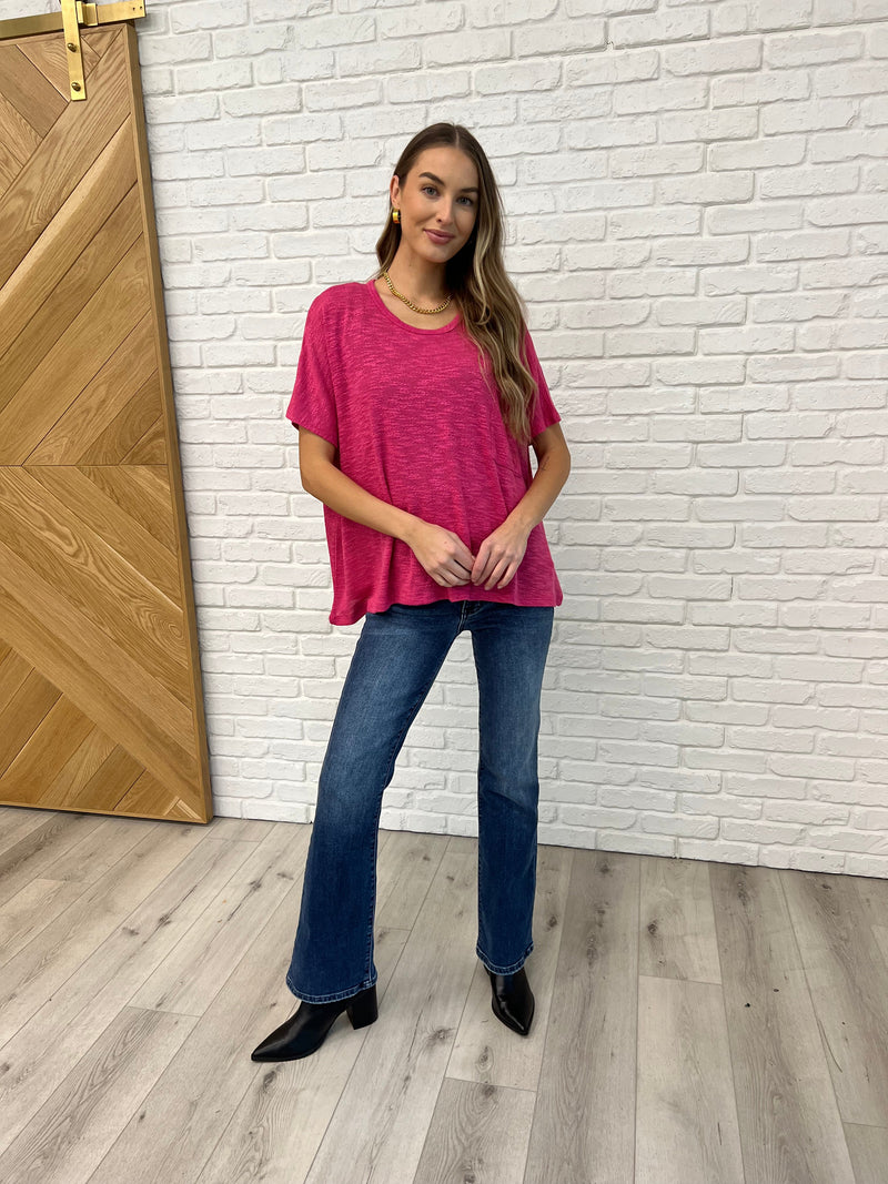 Zenana Basically Flowing Dolman Sleeve Top in Hot Pink