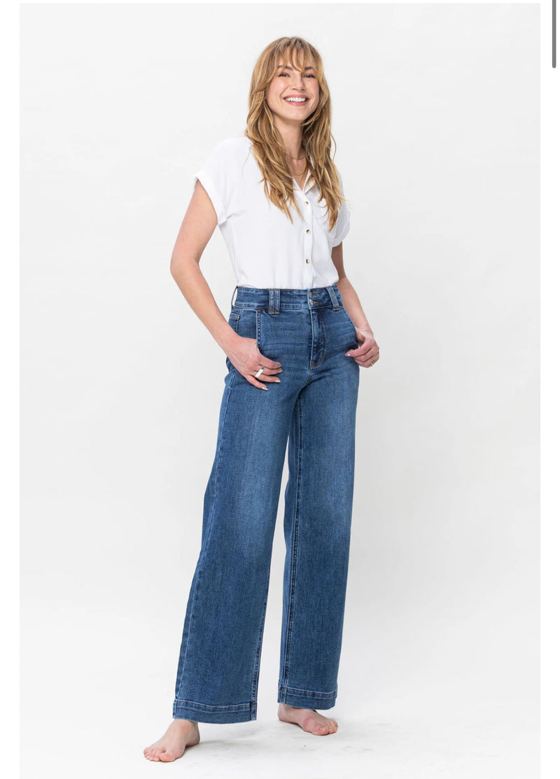 Judy Blue High Waisted Double Button Wide Leg Jean