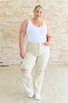 Selena High Rise Distressed 90's Straight Jeans in Bone