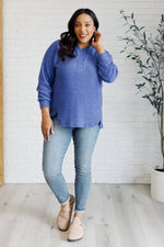 Keeping it Real Brushed Melange Hacci Long Sleeve Tee in Bright Blue