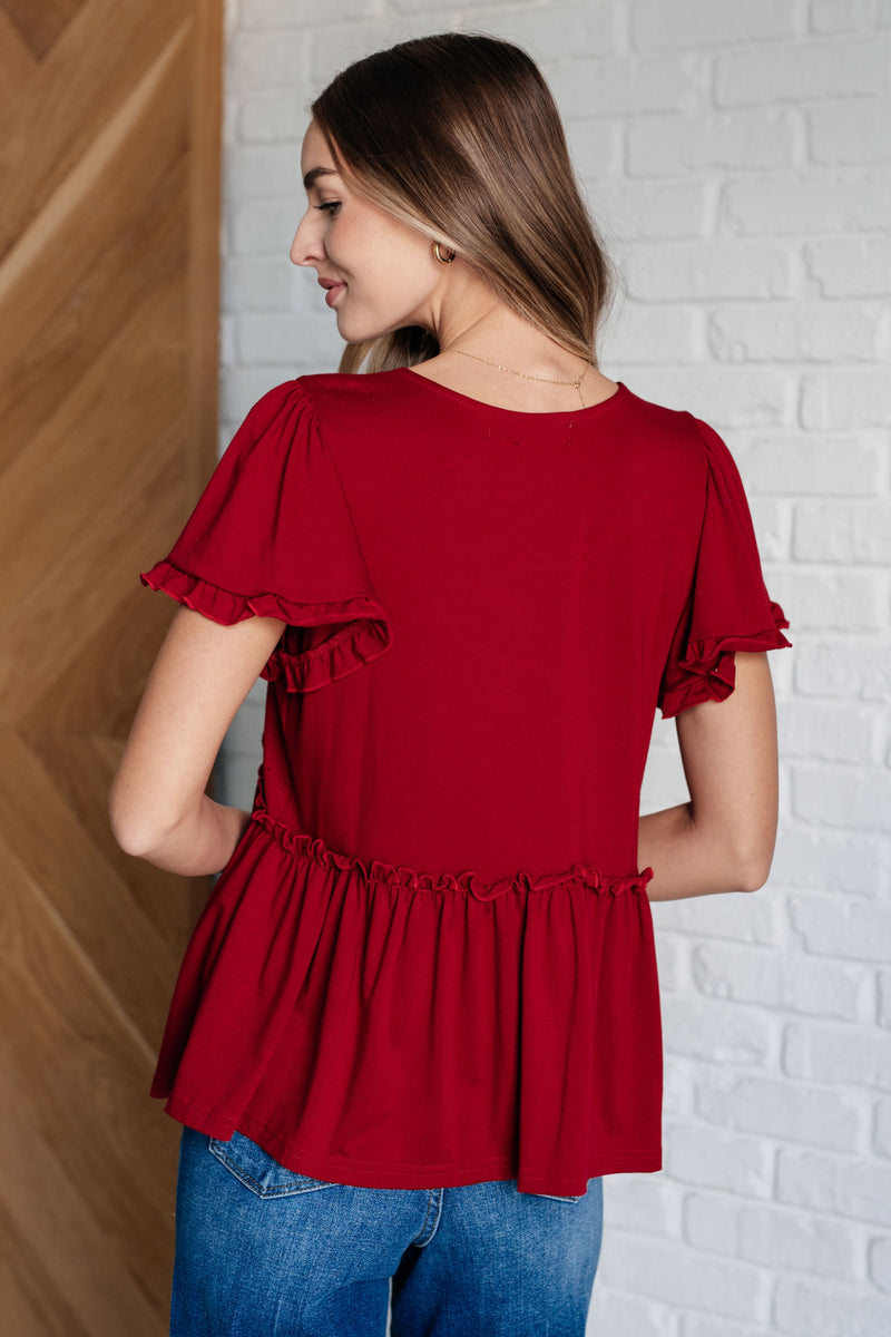 One Day Soon V-Neck Ruffle Detail Top