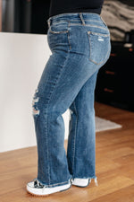 Judy Blue Rose High Rise 90's Straight Jeans in Dark Wash