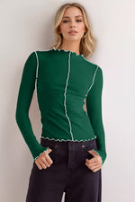 Contrast Trim Mock Neck Long Sleeve T-Shirt